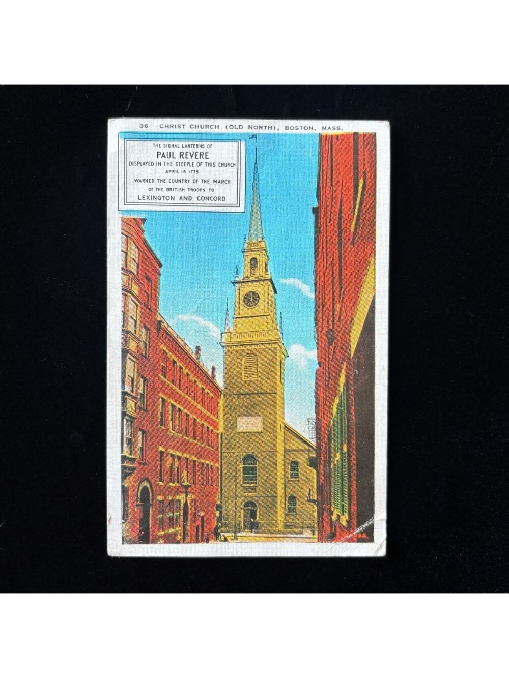 Vintage Postcard 1937 Man And Dog Old North Church Boston MA Paul Revere Lantern